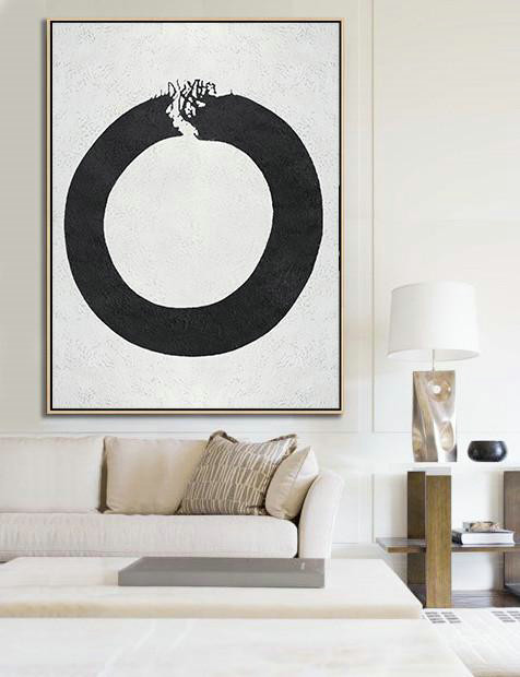 Modern Canvas Art,Geometric Art Black And White Minimal Painting On Canvas - Original Art